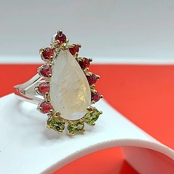 Natural 14 ct‎ Not Enhanced Moonstone 925 Sterling Silver Ring Size 8 - Picture 9 of 12